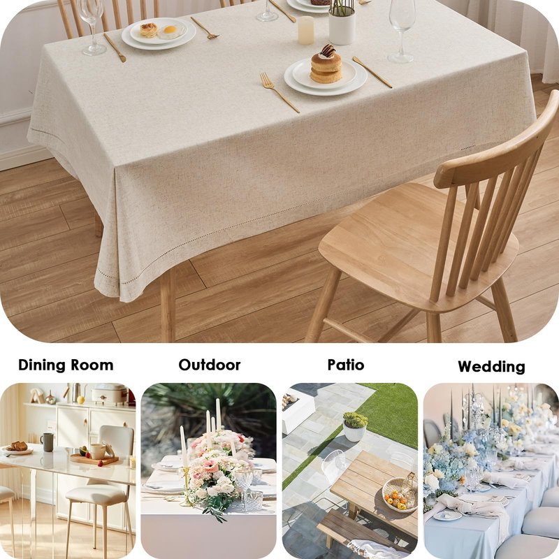 Zdolmy Natural Flax Linen Handmade Hemstitch Tablecloth 70" x 55"– Undyed Square Table Cover for Kitchen, Dining & Decoration, Ideal for Father's Day