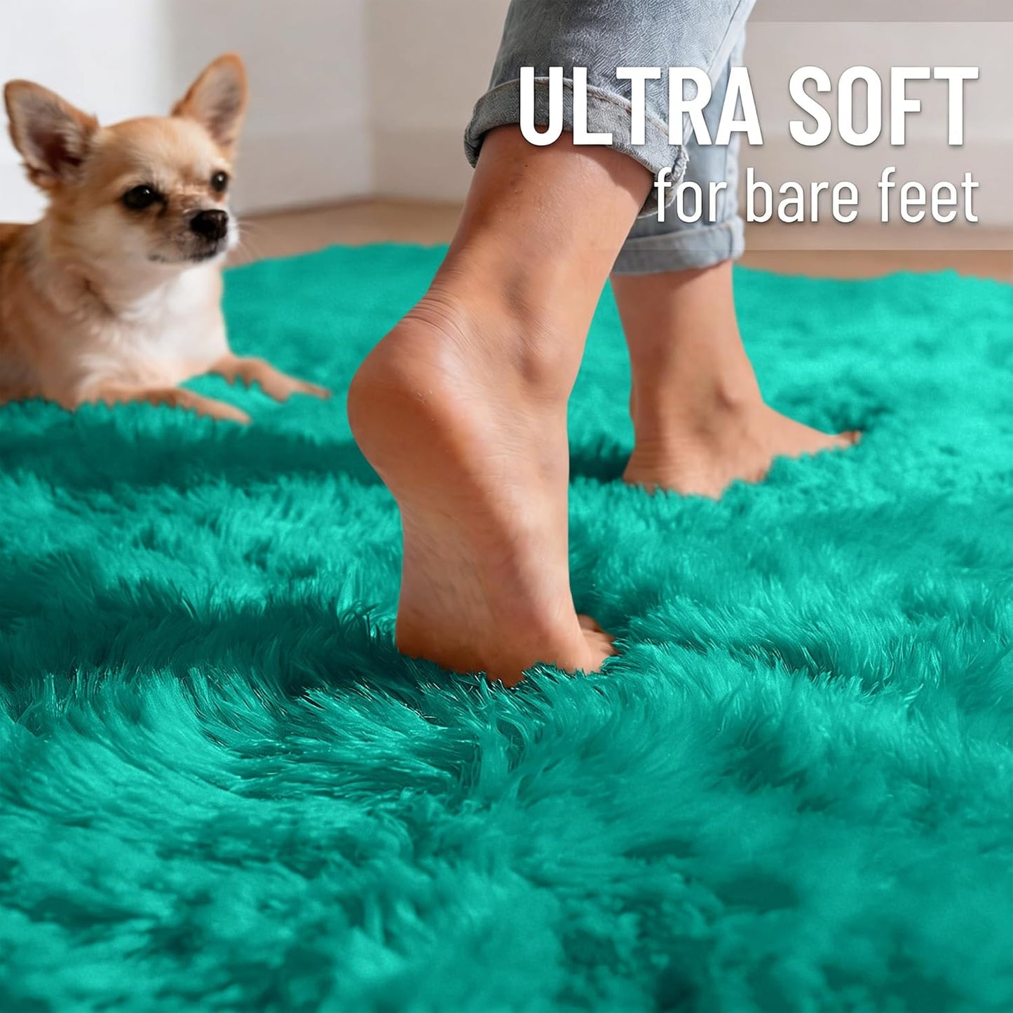 OLANLY Small Bedside Rug - Soft Fluffy Shaggy Indoor Carpet for Bedroom & Living Room | Teal Green