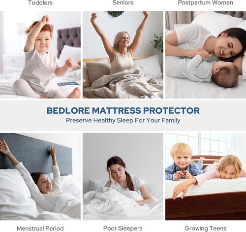 BEDLORE Waterproof Mattress Protector - Soft Breathable Twin Size Pad for 6"-15" Depth | White