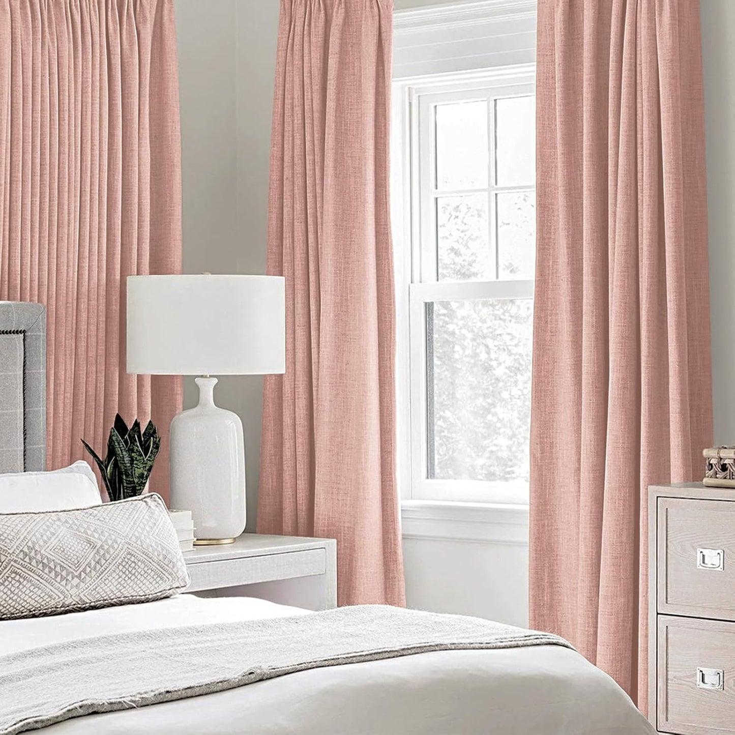 MIULEE 100% Blackout Linen Curtains - Thermal Insulated Blush Pink Drapes for Bedroom & Living Room | 52 x 84 Inch (2 Panels)
