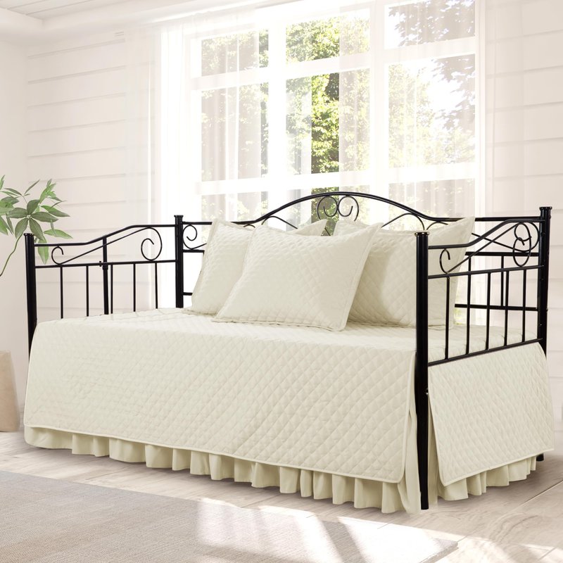 MABOZOO Daybed Covers Sets with Bedskirt for Twin Bed,5 Piece All Season Twin Size Cozy Double Sided-Quilting,Daybed Comforter Bedspread with Shames 75"x39"