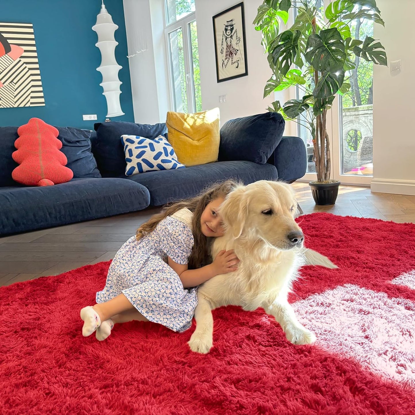 OLANLY Runner Rugs - Soft, Machine Washable Shaggy Carpet for Hallway & Bedroom | Red 2x4 ft
