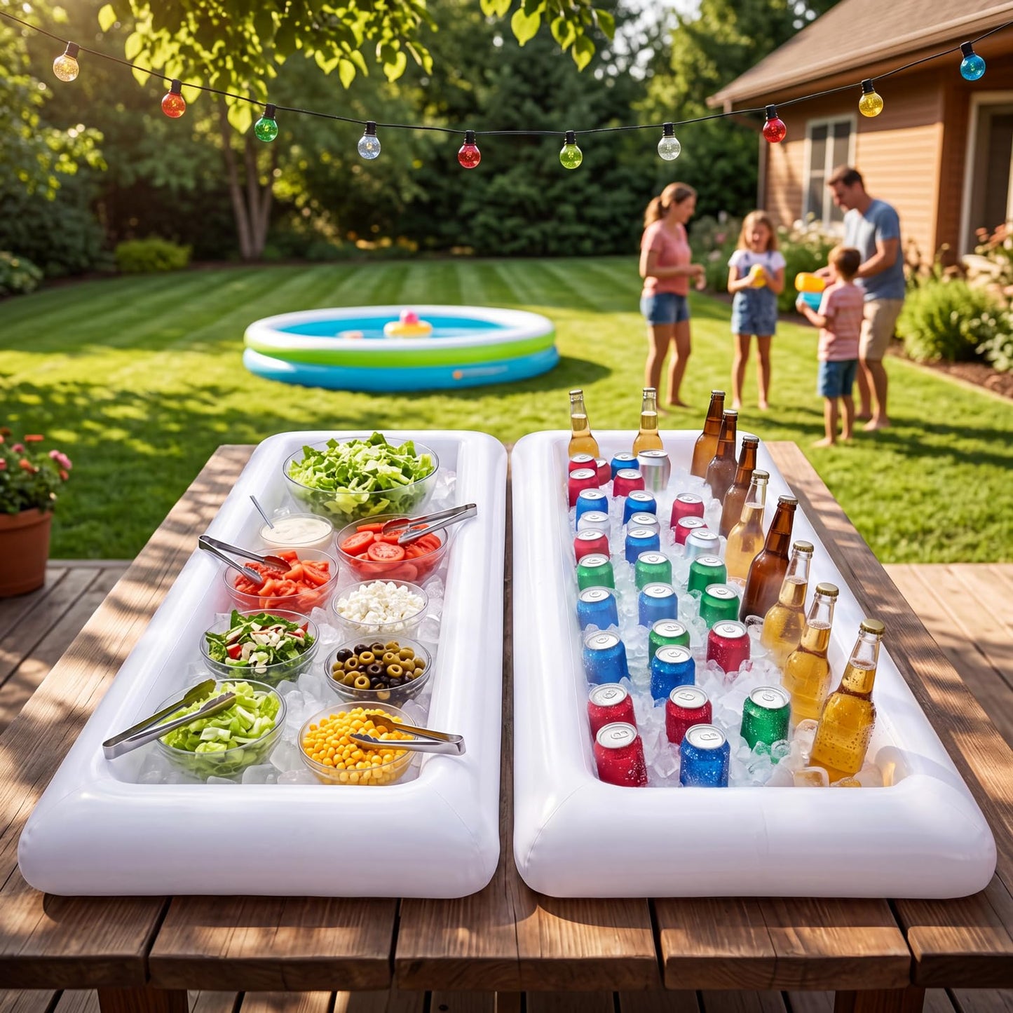 3PCS Inflatable Serving Trays Salad Ice Bar Food Drink Containers - BBQ Picnic Pool Party Supplies Buffet Luau Cooler,with a Drain Plug