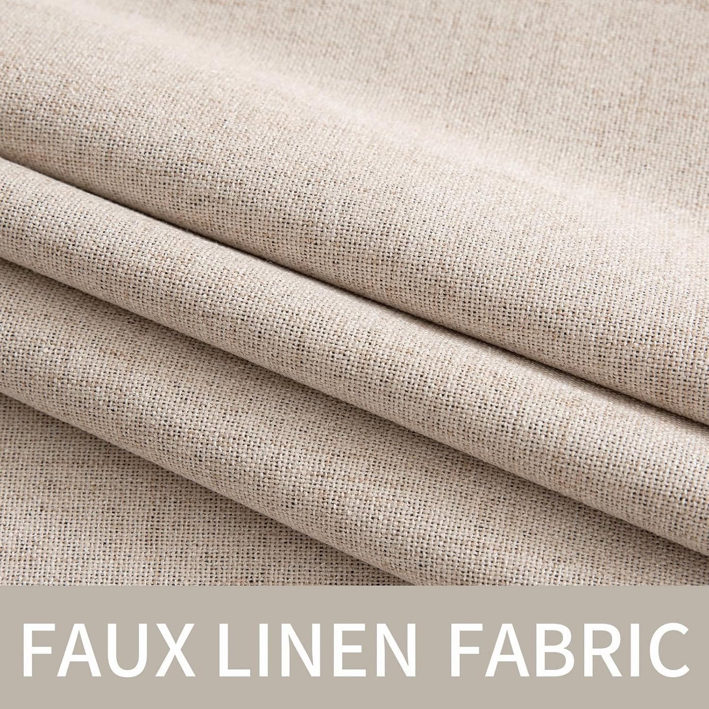 MIULEE 100% Blackout Linen Textured Curtains - Extra Long 100 Inches, Thermal Insulated, Natural Beige (2 Panels)