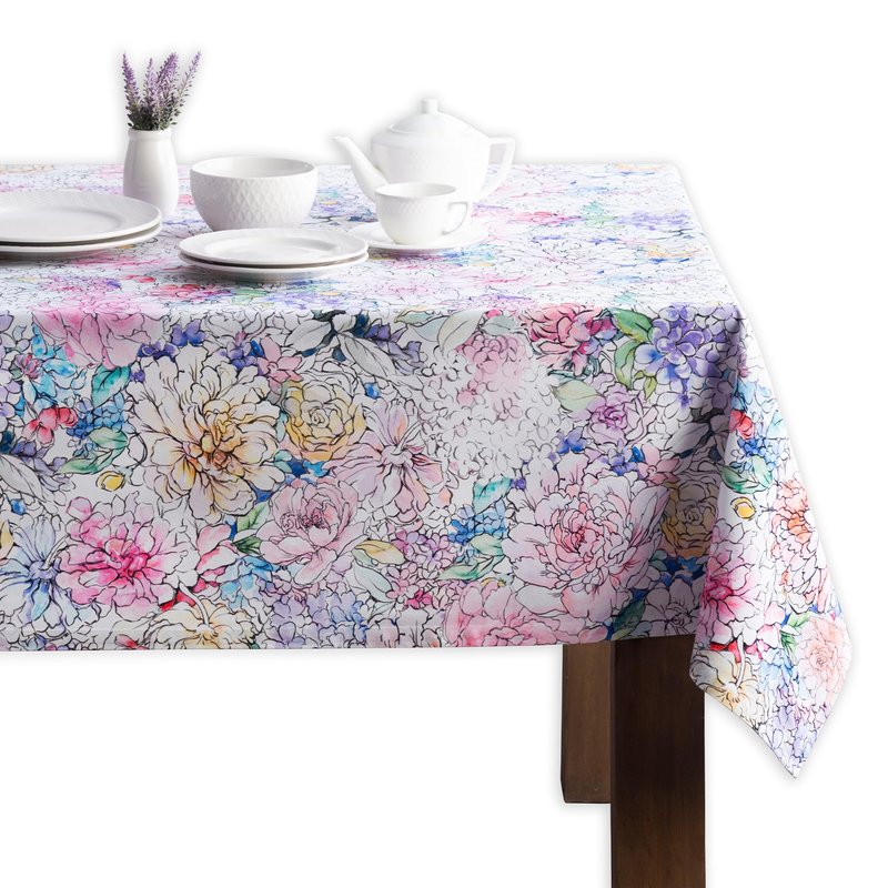 Maison d' Hermine Table Cloth Rectangle Table 100% Cotton 70 x 90 Inches Tablecloth Reusable Decorative for Dining Kitchen Room Farmhouse Home Gifts for Mothers Day Spring Summer - Floral Love