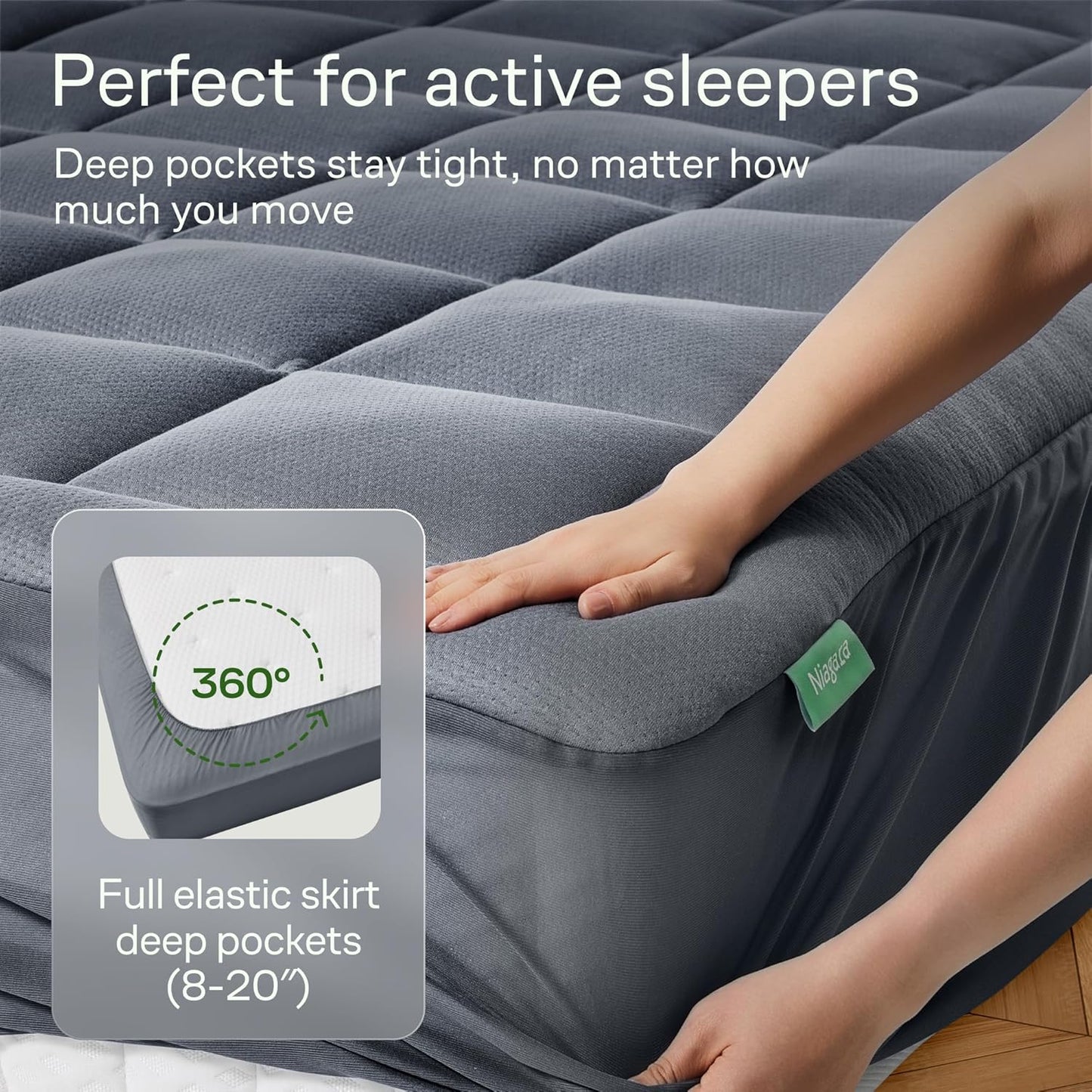 Niagara Sleep Solution Ultra Soft Full Size Mattress Topper - Bamboo Viscose Pillow Top for Back Pain Relief - Naturally Cooling, Gray
