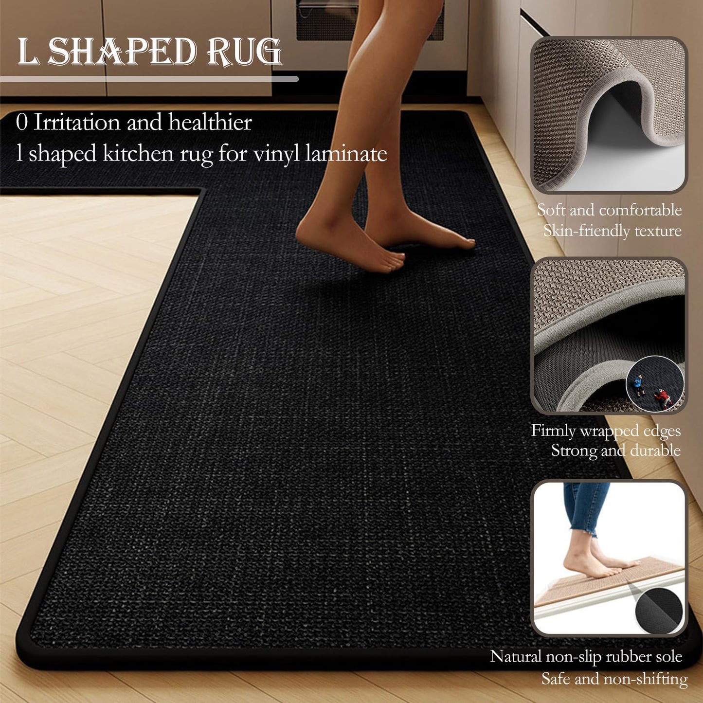 L Shaped Rug Corner Kitchen Rugs Non Slip Washable Mat, L-Shaped Rug Super Absorbent Corner Kitchen Mats Rubber Waterproof Corners Area Runner Kitchen Sink Floor Mat (Khaki Left-L, 31.5″X47.2″X17.7″)