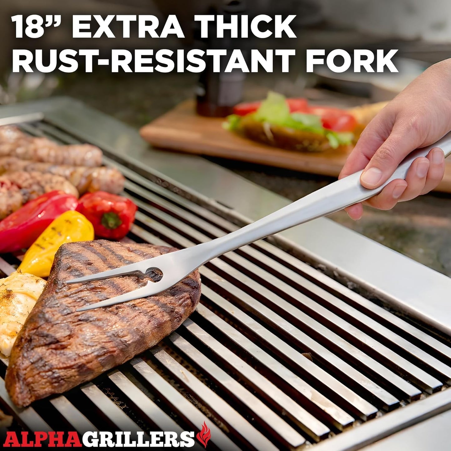 Alpha Grillers Grilling Accessories - Ultimate BBQ Tool Set with Spatula, Fork, Brush & Tongs - Perfect Gifts for Men