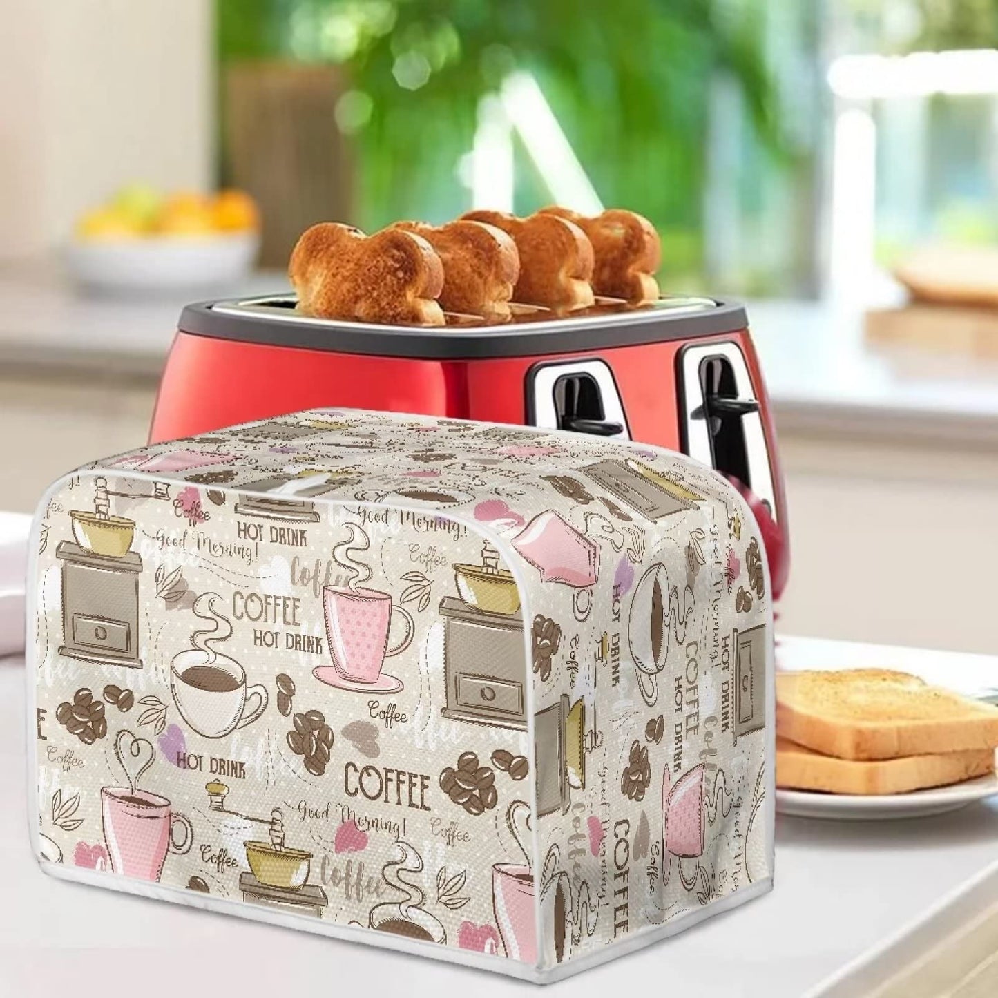 Talayituse Coffee Theme 2 Slice Toaster Covers Dust Protection Bread Maker Covers Toaster Oven Cloth Cover Kitchen Accessories Washable Appliance Cover