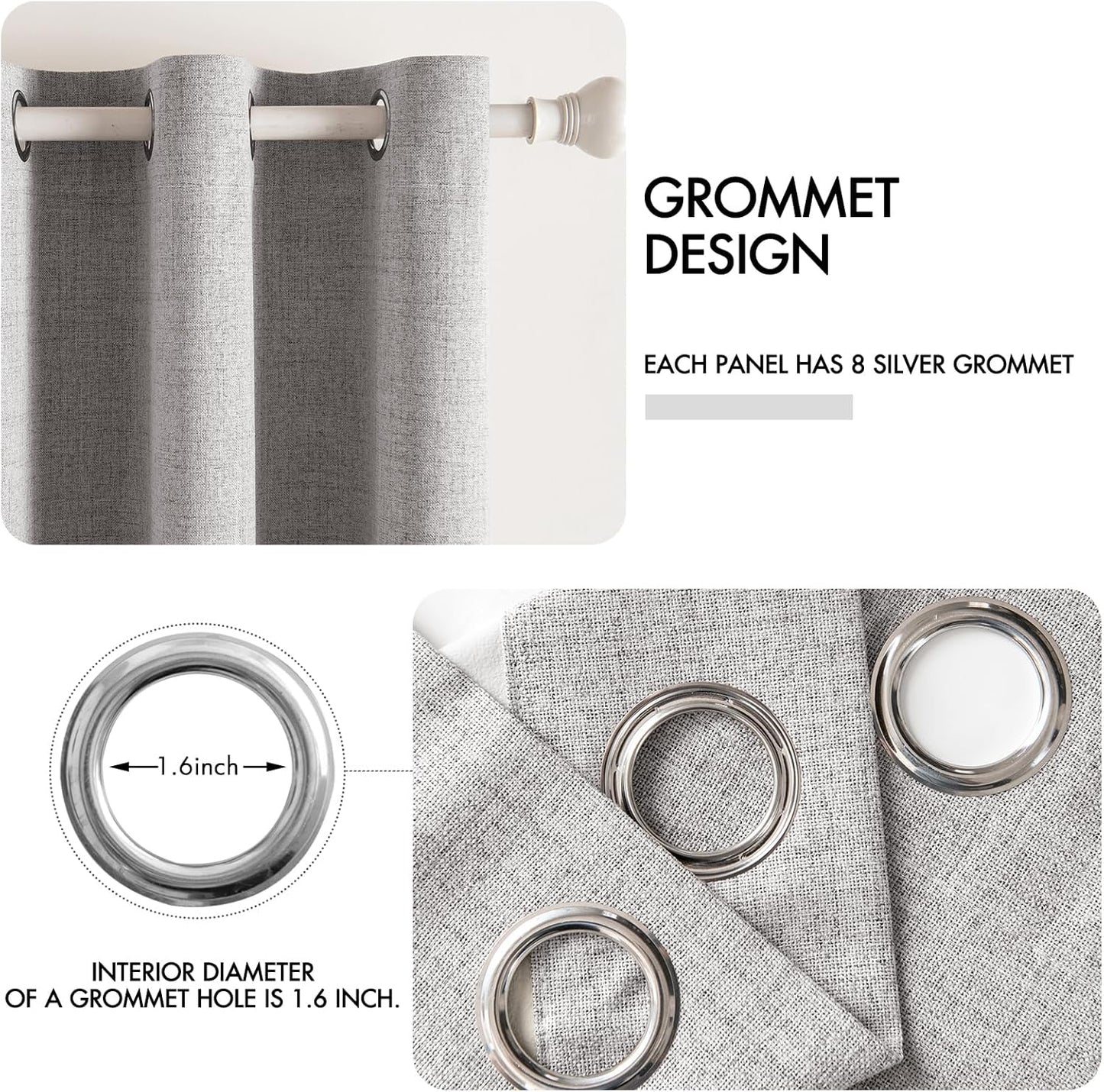MIULEE Blackout Curtains - 100% Thermal Insulated Light Gray Linen Texture Drapes | 52x63 Inch (2 Panels)