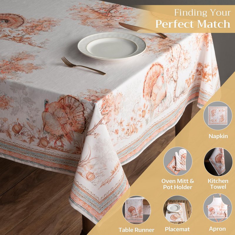 Maison d' Hermine Table Cloth Rectangle Table 100% Cotton 60 x 90 Inches Fall Tablecloth Reusable Everyday Use for Thanksgiving Christmas Decorations Dining Farmhouse Party (Giving Thanks)