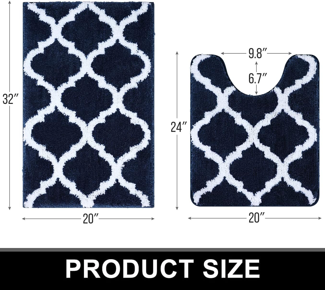 OLANLY Bathroom Rugs Set - Microfiber Non-Slip Bath Mat & U-Shaped Toilet Rug - Navy (30"x20"+24"x20")