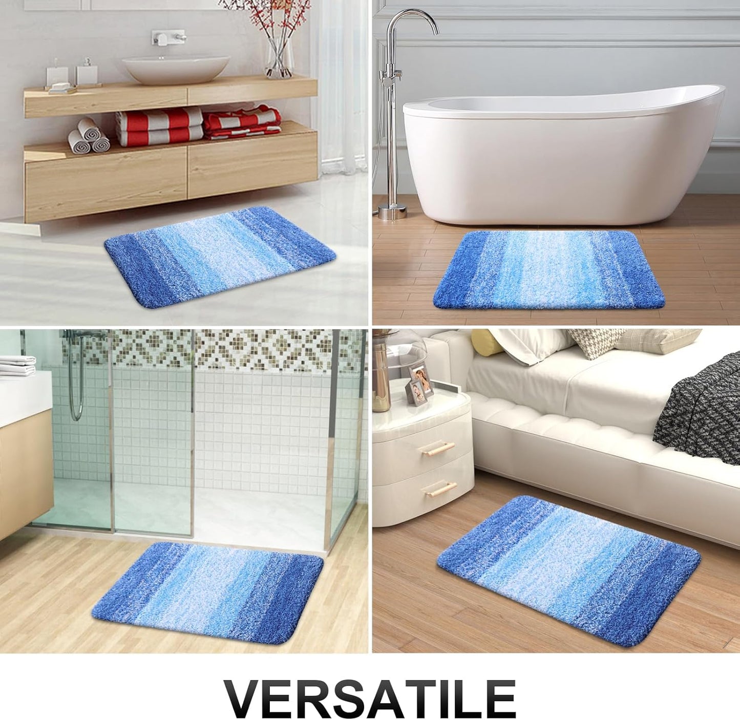 OLANLY Bathroom Runner Rug - Extra Soft Microfiber Mat with Rubber Backing | 47x20, Quick Dry, Light Royal Blue