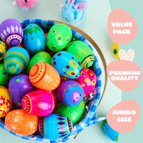 JOYIN 200 Pcs Plastic Printed Bright Easter Eggs 2.3" Tall for Easter Hunt, Basket Stuffers Fillers, Classroom Prize Supplies, Filling Treats and Party Favor