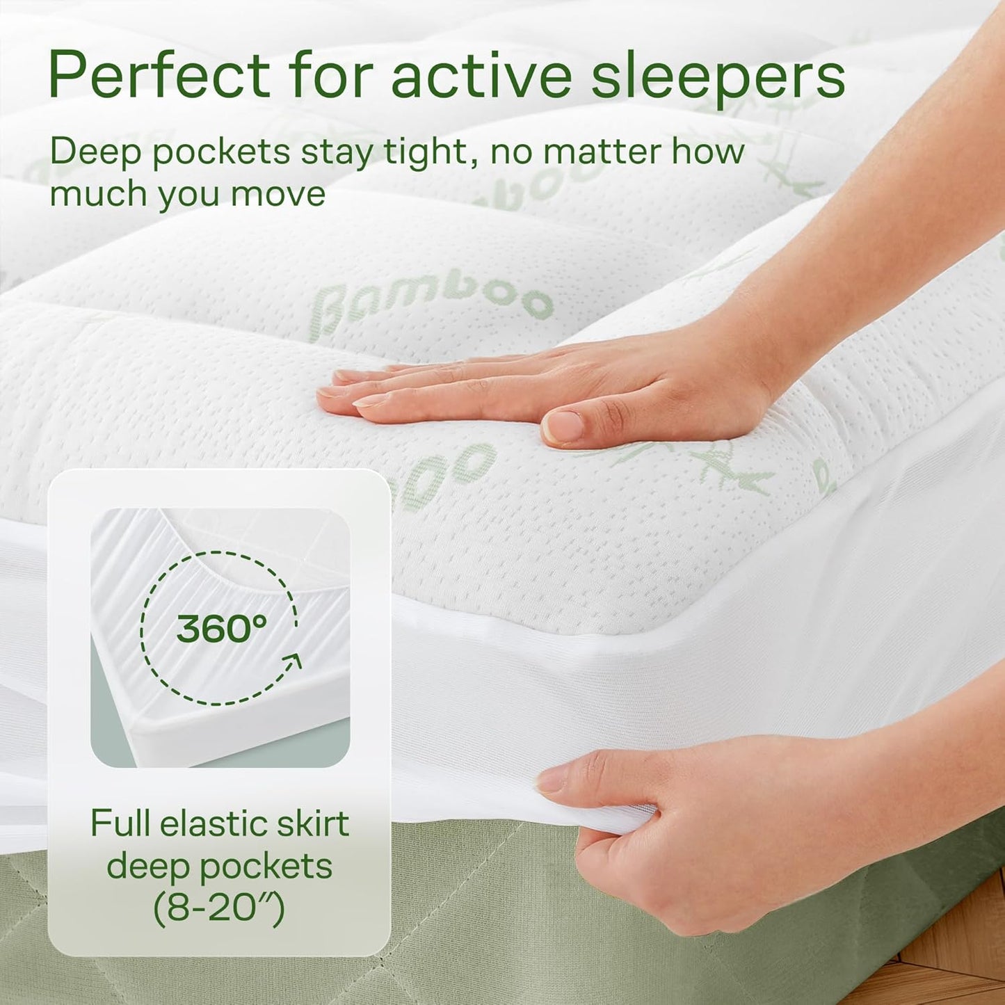 Niagara Sleep Solution Ultra Soft Queen Mattress Topper - Bamboo Viscose Pillow Top for Back Pain Relief | Naturally Cooling, Sage