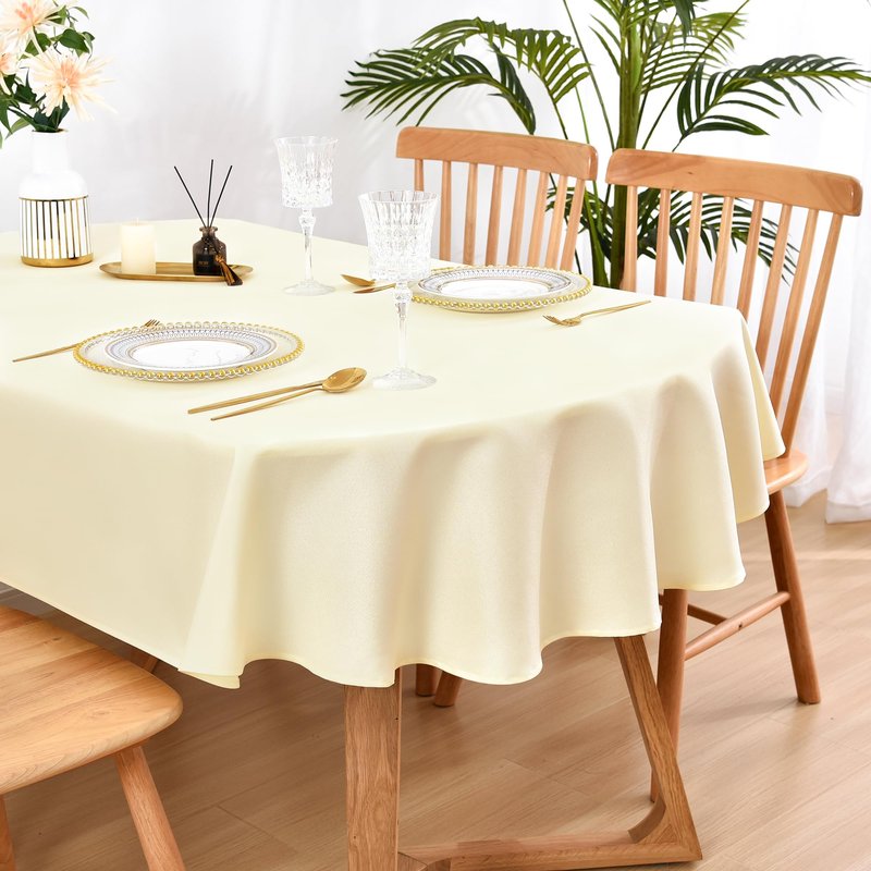 Wolkemer Oval Tablecloth 60 x 102 Inch Washable Fabric Table Cloth Solid Ivory Table Cover for Dining Wedding Party Banquet Tabletop Decoration