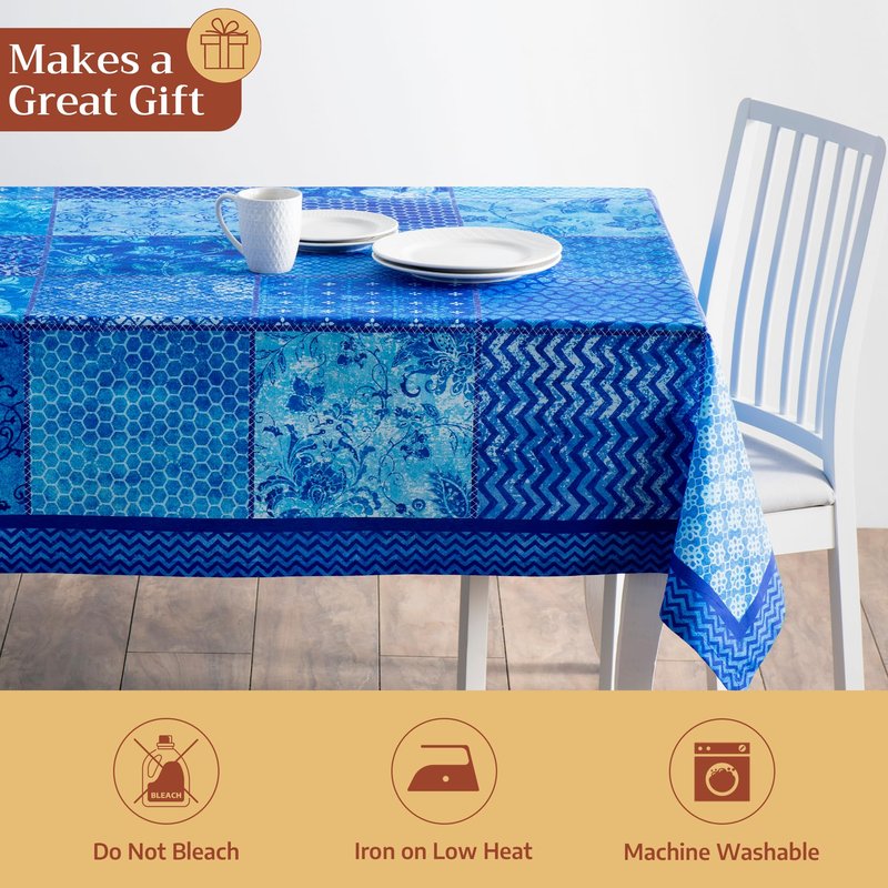 Maison d' Hermine Table Cloth Square Table 100% Cotton 54 x 54 Inches Tablecloth Reusable Decorative for Dining Kitchen Room Farmhouse Home Gifts for Mothers Day Spring Summer - Indigo Love