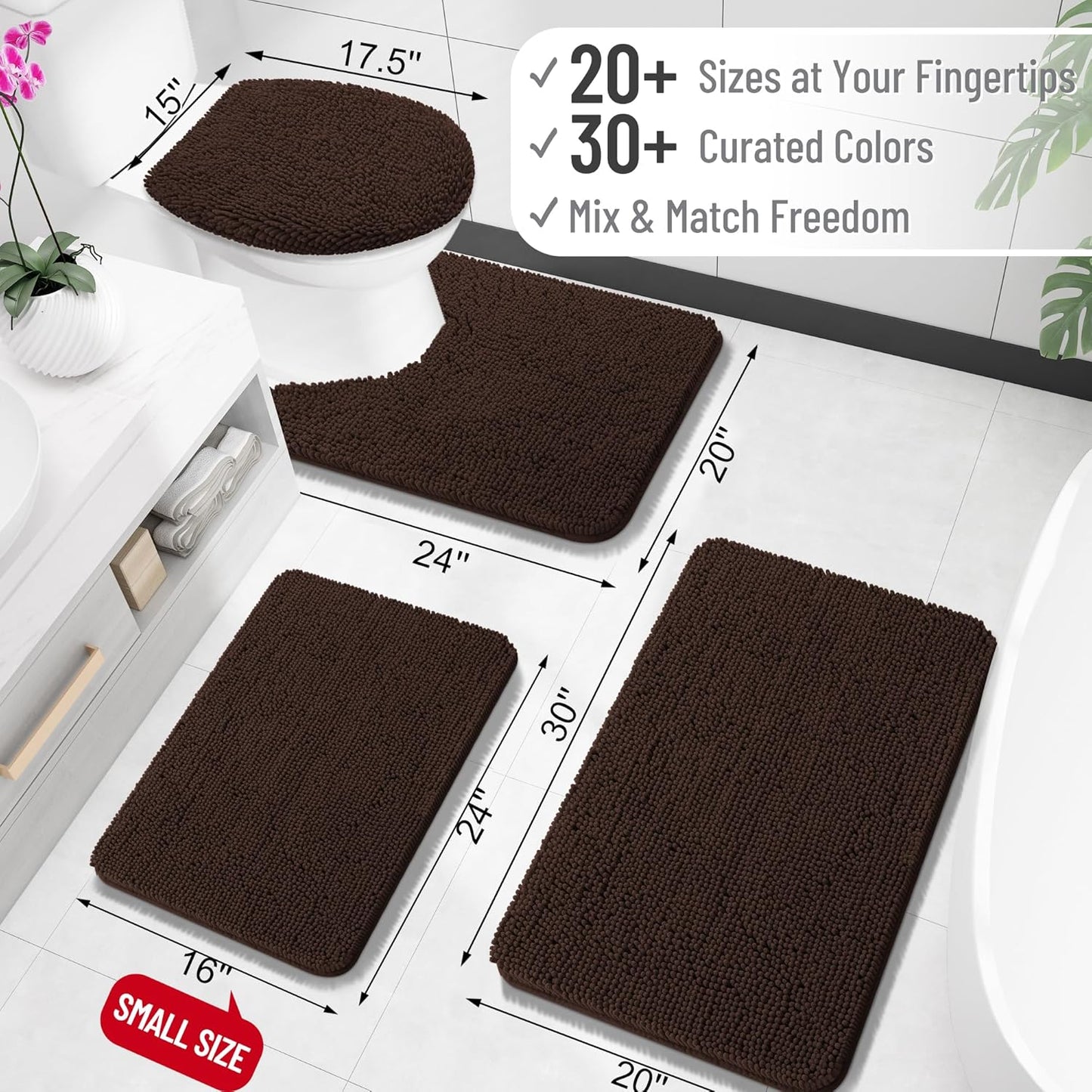 OLANLY Extra Soft Chenille Bathroom Rugs - Quick Dry & Machine Washable | 32x20, Brown
