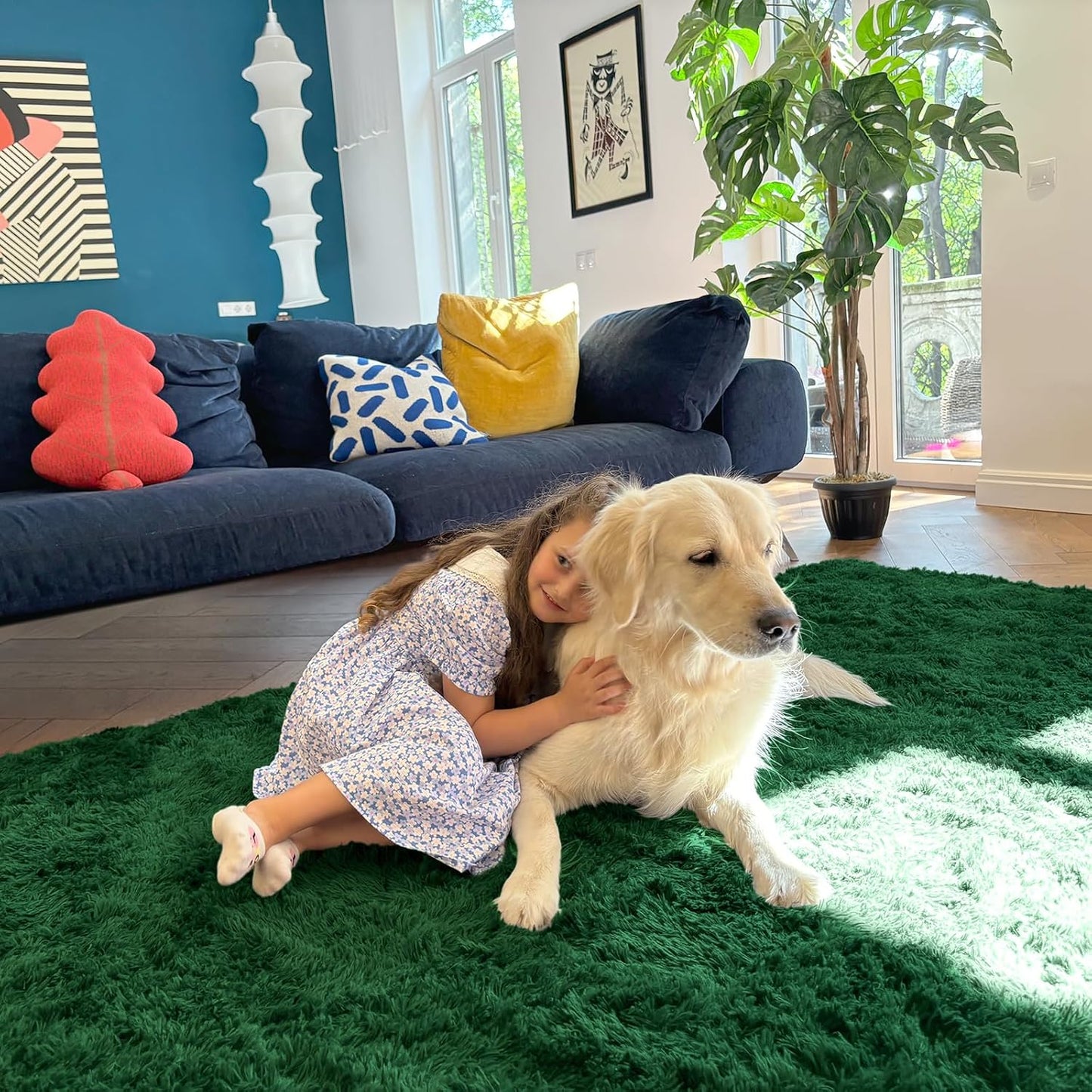 OLANLY Large Area Rug - Soft Fluffy Shaggy Carpet for Living Room & Bedroom | 5x7 Dark Green