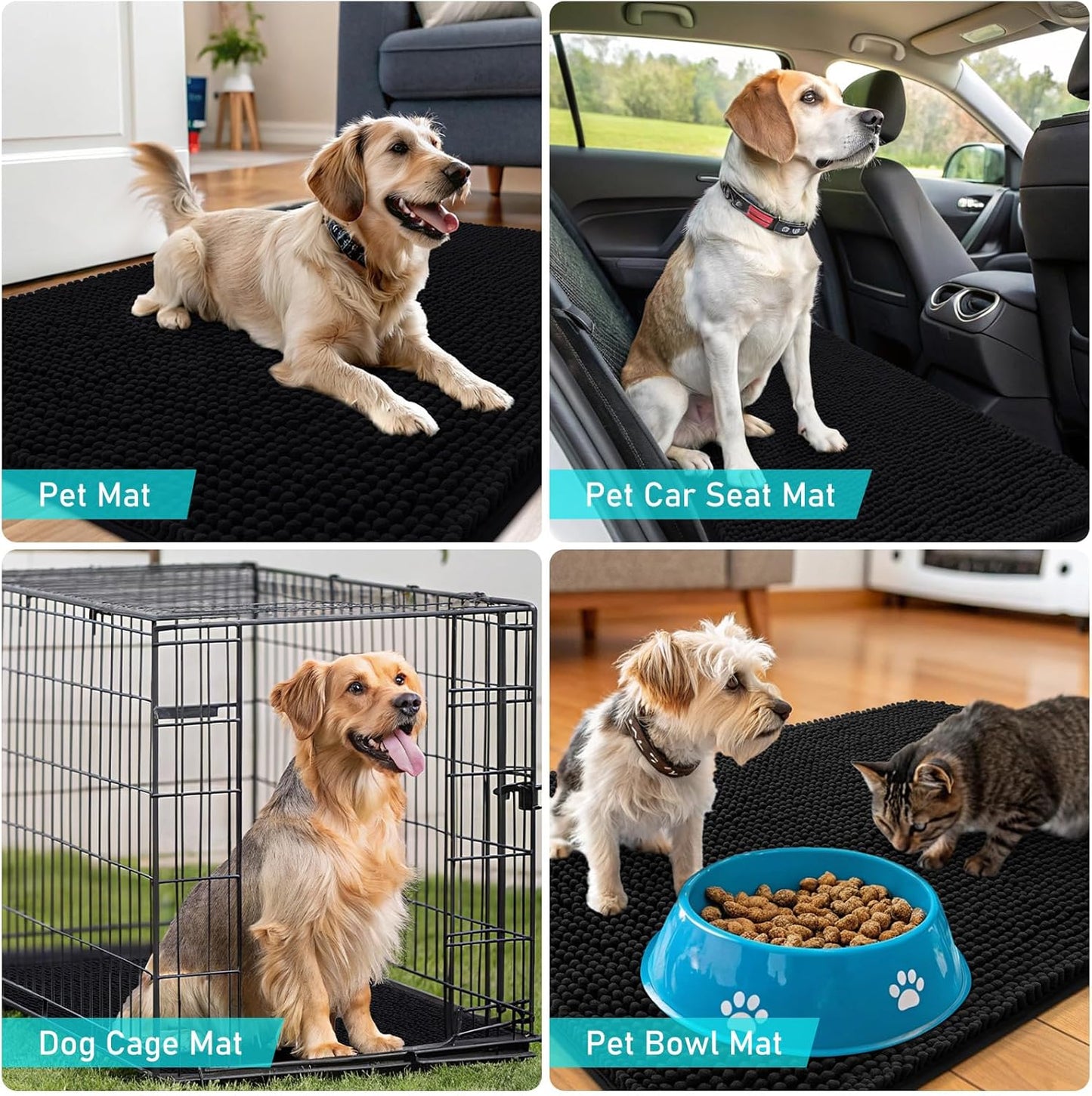 OLANLY Dog Door Mat - Absorbent Non-Slip Mud Mat for Dogs | Quick Dry Chenille, 70x46, Black
