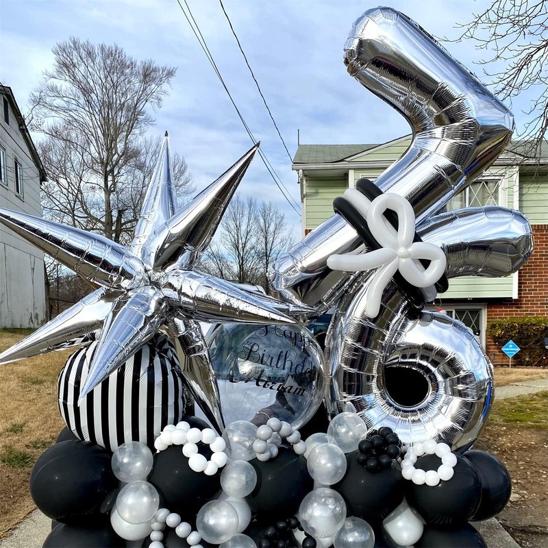 40'' Silver Number 7 Balloons, Self Inflating Foil Number Balloons Set 0-9 for Women Men, Large Digital 7 Helium Balloon for Girls Boys 7th Birthday Party New Year Decorations Anniversary Supplies