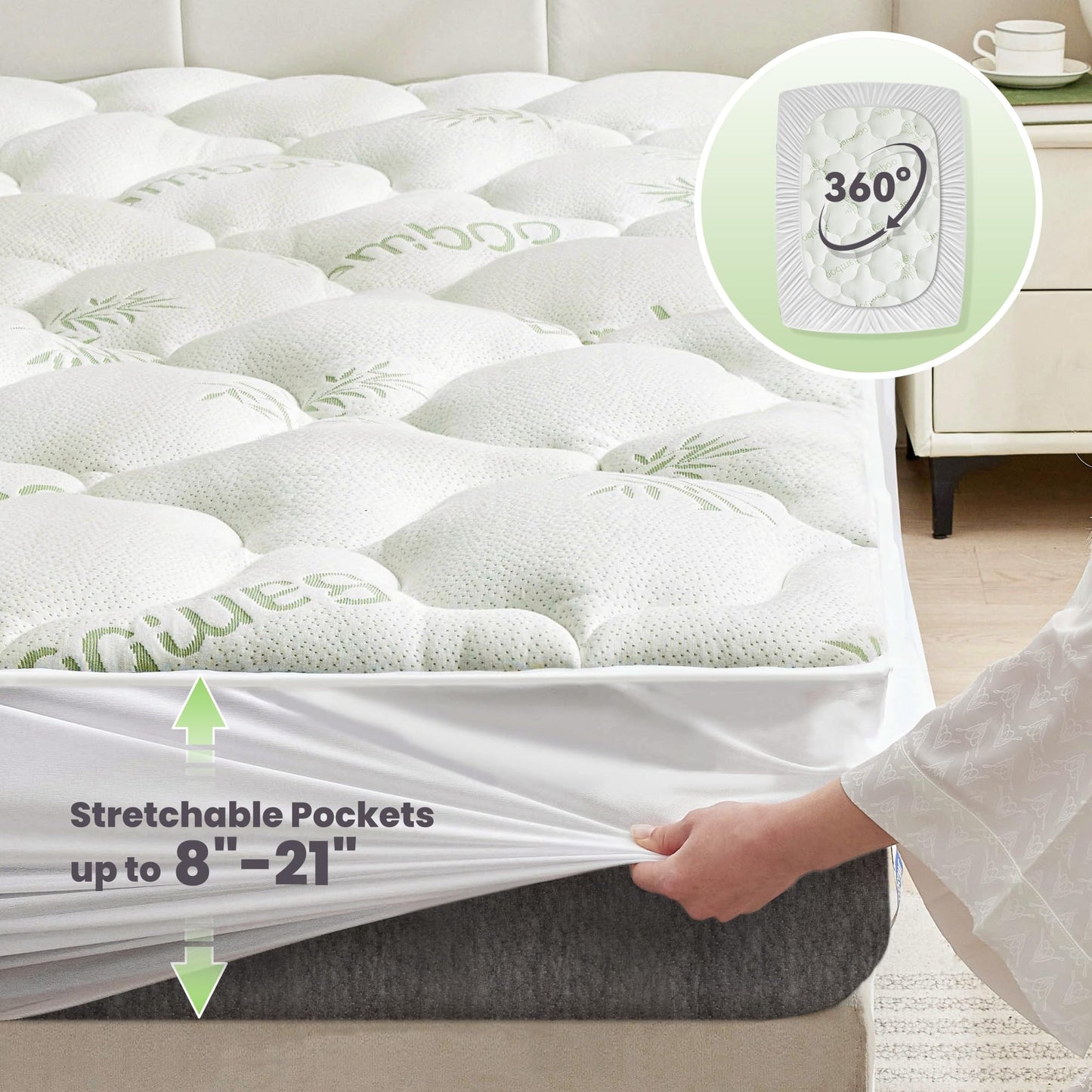 BDEUS Twin XL Mattress Topper Viscose Derived from Bamboo Extra Thick Mattress Pad, Ultra Soft Cooling Mattress Protector Cover with 21" Deep Pocket for Back Pain Relief