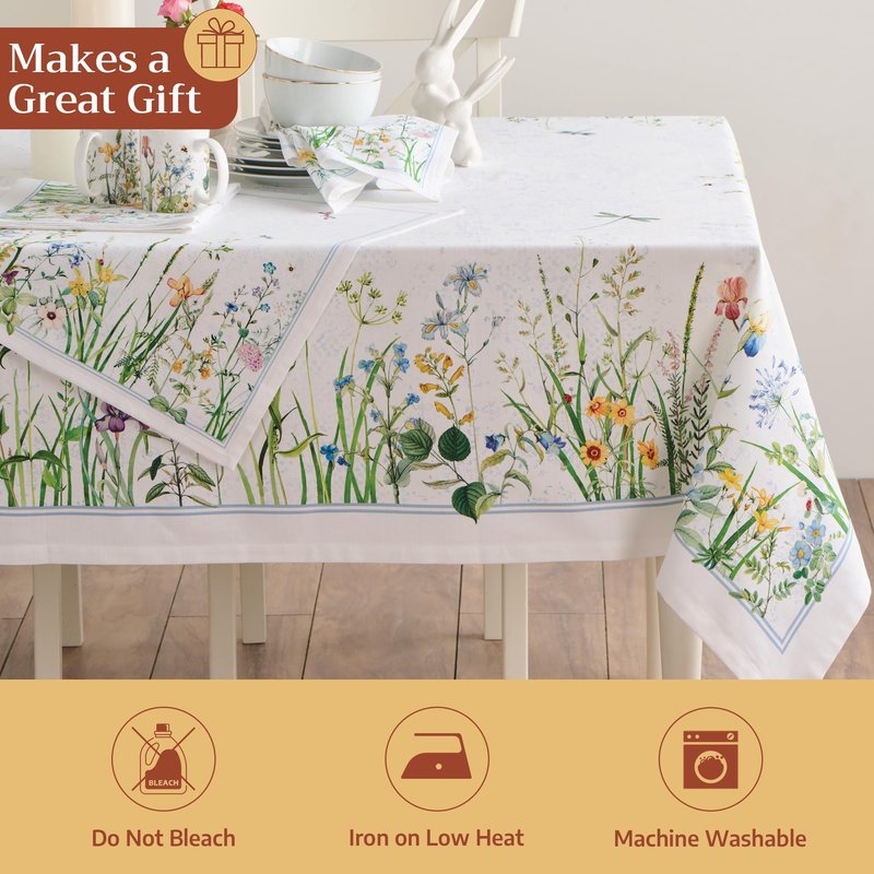 Maison d' Hermine Table Cloth Rectangle Table 100% Cotton 70 x 120 Inches Tablecloth Reusable Decorative for Dining Kitchen Room Farmhouse Home Gifts for Mothers Day Spring Summer - Fleurs De Mai