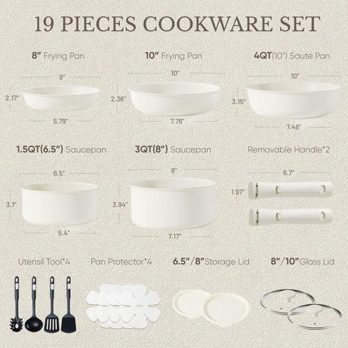 CAROTE 19pcs Pots and Pans Set, Nonstick Cookware Set Detachable Handle, Induction Kitchen Cookware Sets Non Stick with Removable Handle, RV Cookware Set, Oven Safe