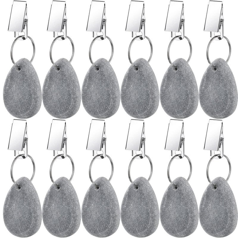 Geiserailie 12 Pcs Light Gray Tablecloth Weights Tablecloth Pendant Teardrop Shape Table Cover Weights with Metal Clips for Outdoor Picnic Garden Dinner Table Cover Decoration