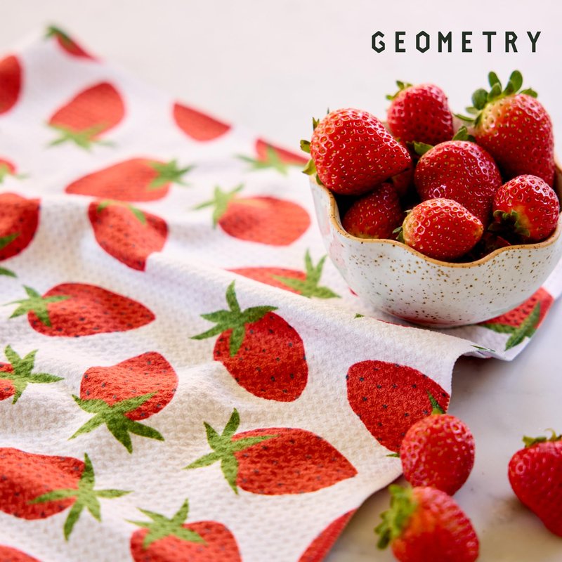 GEOMETRY Spring Kitchen Towels - Quick Dry Microfiber Cloth Spring & Summer Dish Towels for Kitchen Drying - Premium Quick Dry Towel - Strawberry Sunshine, 18" x 30" - 2-Pack