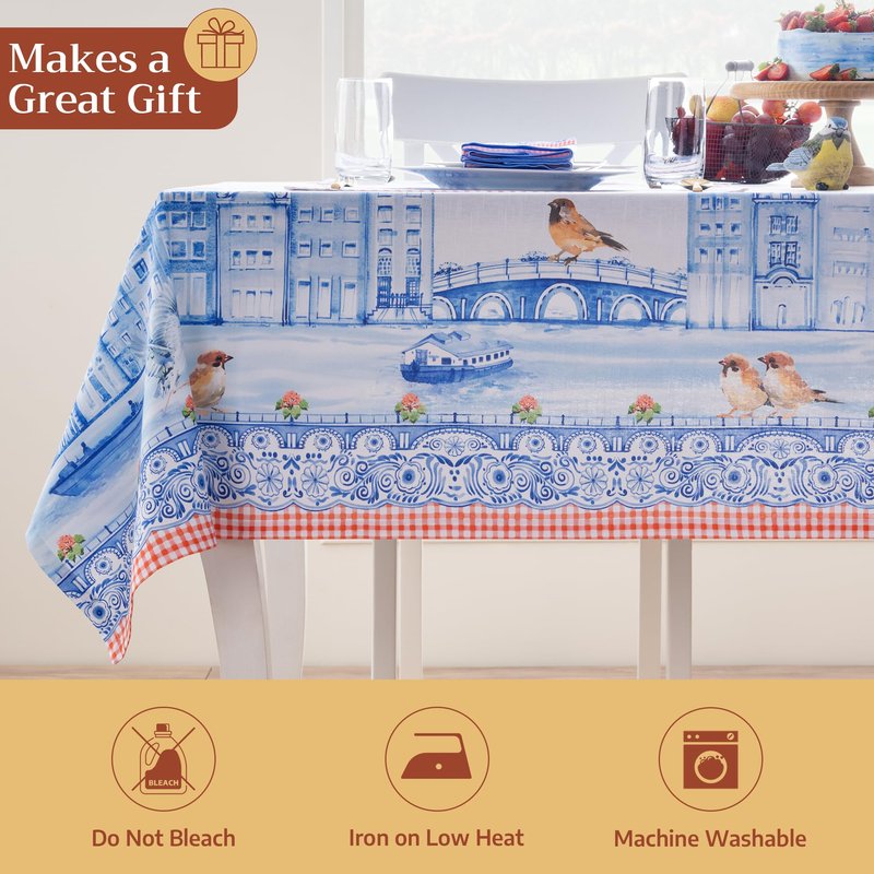 Maison d' Hermine Table Cloth Rectangle Table 100% Cotton 70 x 120 Inches Tablecloth Reusable Decorative for Dining Kitchen Room Farmhouse Home Gifts for Mothers Day Spring Summer - Amsterdam Canals