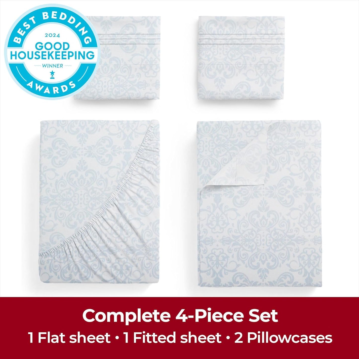 Mellanni Queen Sheets Set - Luxury 4 PC Bedding Collection - Extra Soft, Cooling & Stain Resistant | Laced Sky Blue