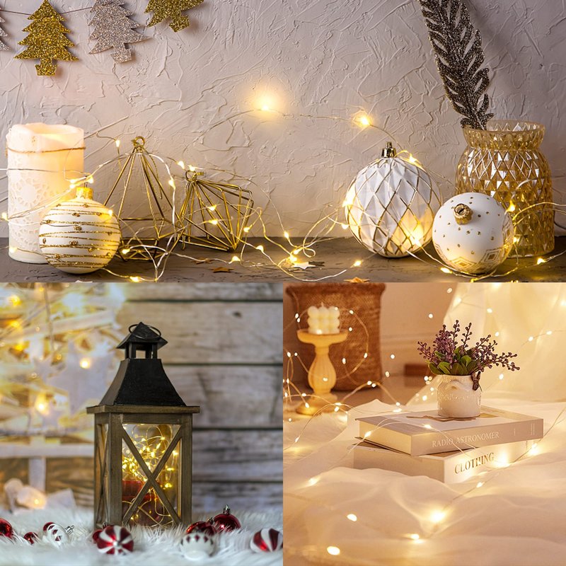 WATERGLIDE 24 Pack Fairy Lights Battery Operated (Included), 7 ft 20 LED Mini String Lights, Waterproof Silver Wire Firefly Starry Lights for DIY Wedding Christmas Party Mason Jars Decor, Warm White