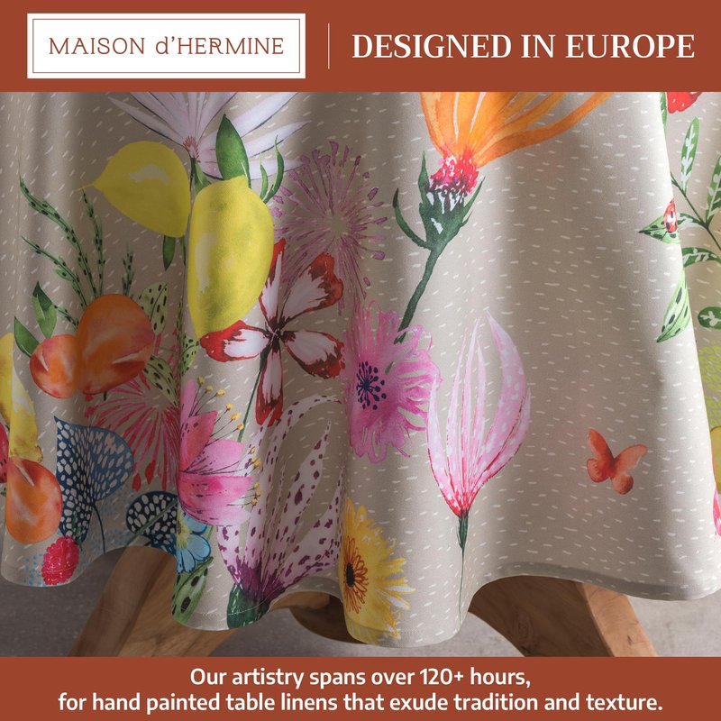 Maison d' Hermine Table Cloth Round Table 100% Cotton 63 Round Inches Tablecloth Reusable Decorative for Dining Kitchen Room Farmhouse Home Gifts for Mothers Day Spring Summer - Jardin D'Ete - Fog