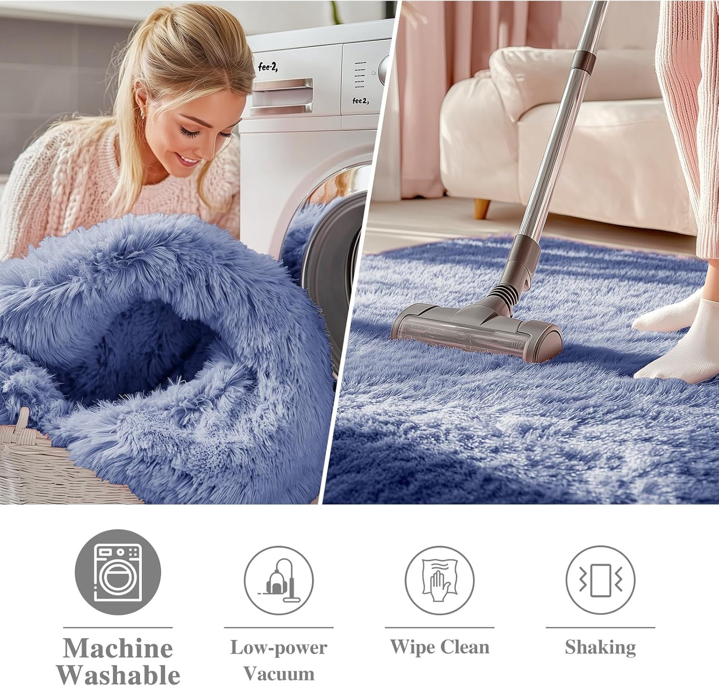OLANLY Denim Blue Round Area Rug - Soft, Fluffy, Machine Washable 7 ft Circle Carpet for Bedroom & Living Room