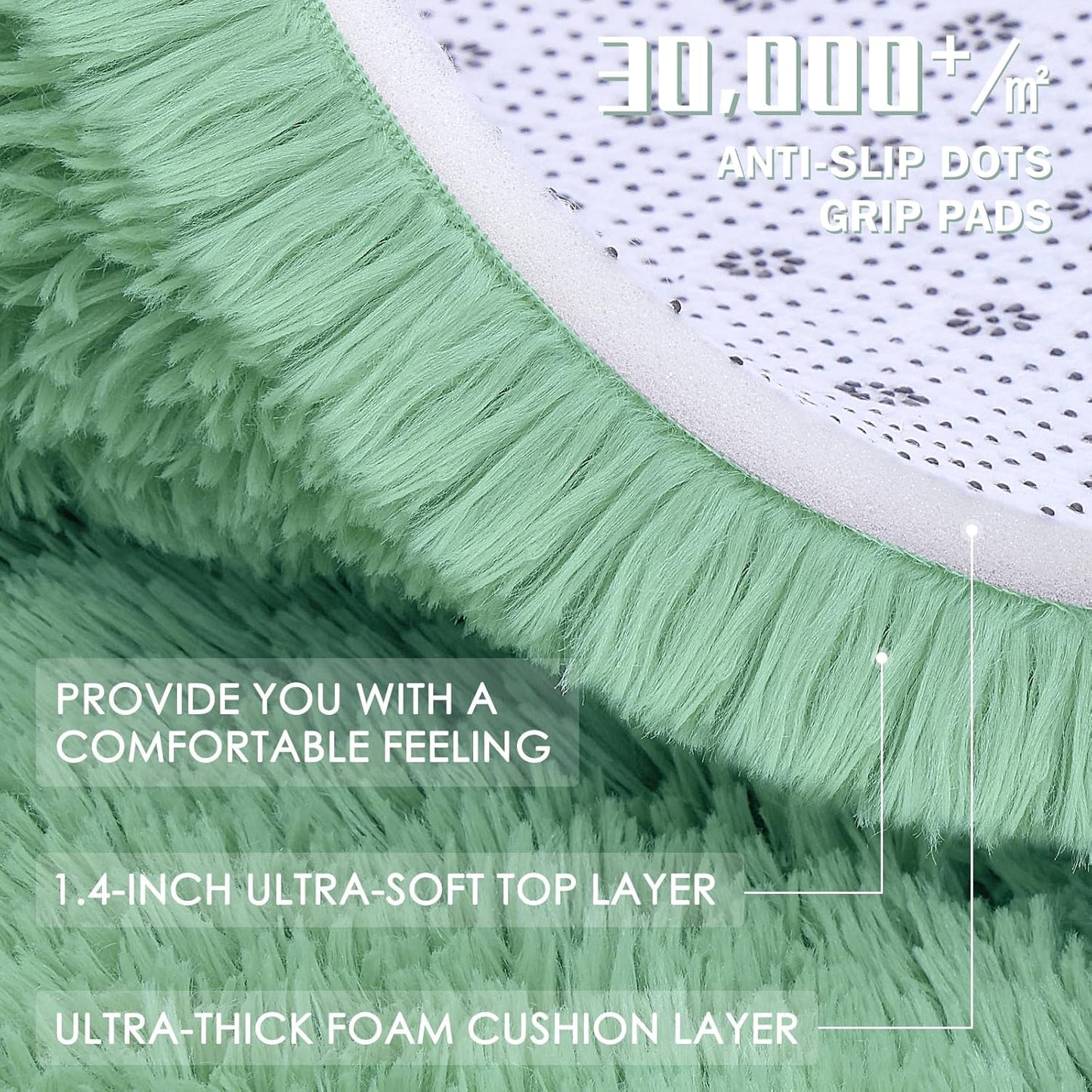 OLANLY Round Mint Green Area Rug - Soft, Fluffy, Machine Washable 8 ft Circle for Bedroom & Living Room Decor