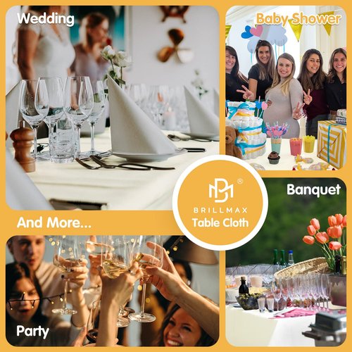 BRILLMAX 10 Pack Ivory Tablecloths 60 x 126 Inch for 8ft Rectangle Tables - 150 GSM Polyester Fabric, 15" Standard Drop, Water, Stain & Wrinkle Resistant Cloth Cover for Wedding Dining Buffet