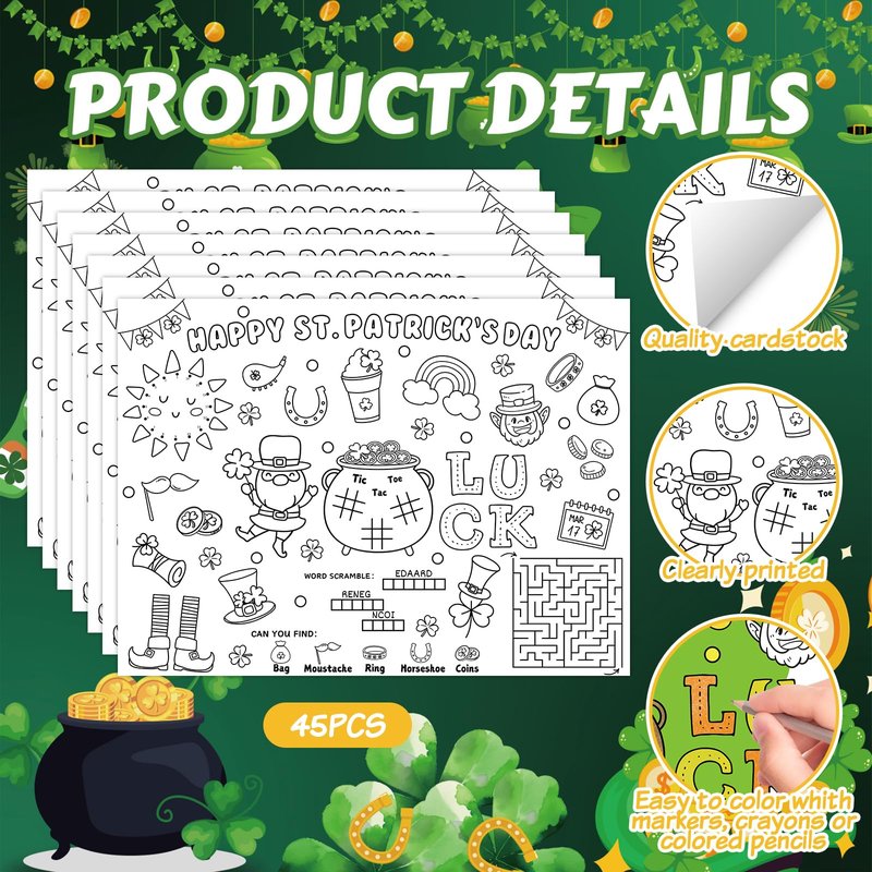 45pcs Fall Disposable Coloring Placemats Fall Crafts for Kids Coloring Poster Autumn Party Supplies Favors School Classroom Activities Paper Table Mats