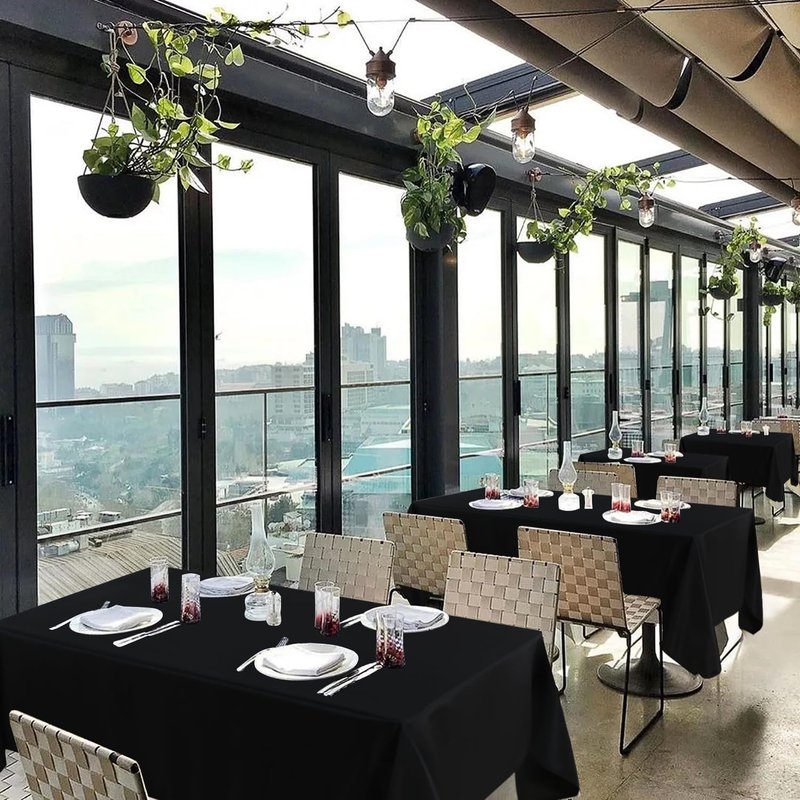 sancua 10 Pack Black Tablecloth 60 x 84 Inch, Rectangle Table Cloth for 4ft Tables - Stain and Wrinkle Resistant Washable Polyester Table Cover for Dining Wedding Banquet Party Buffet Restaurant