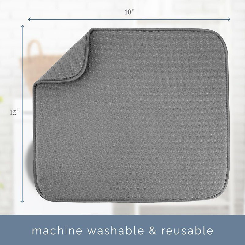S&T INC. Dish Drying Mat, 16” x 18”, Absorbent Microfiber Kitchen Counter Mat, Drying Pad for Dishes, Utensils, Pots and Pans, Large, Diamond Texture, Grey