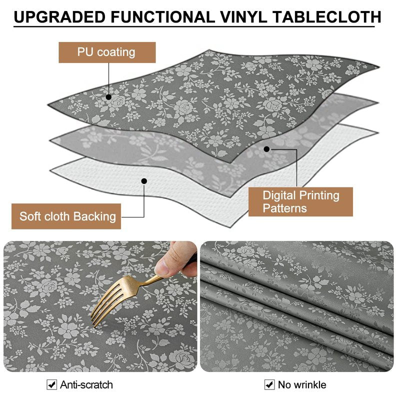 Smiry Rectangle Table Cloth, Waterproof Heavy Duty Vinyl Tablecloths, Wipeable Washable Table Cover for Kitchen and Dining Room (Grey, 60" X 120")