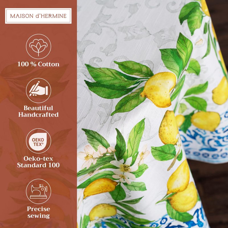Maison d' Hermine Table Cloth Round Table 100% Cotton 63 Round Inches Tablecloth Reusable Decorative for Dining Kitchen Room Farmhouse Home Gifts for Mothers Day Spring Summer - Cedrat