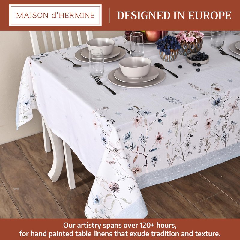 Maison d' Hermine Table Cloth Square Table 100% Cotton 54 x 54 Inches Fall Tablecloth Reusable Everyday Use for Thanksgiving Christmas Decorations Dining Farmhouse Party (Ice Florals)