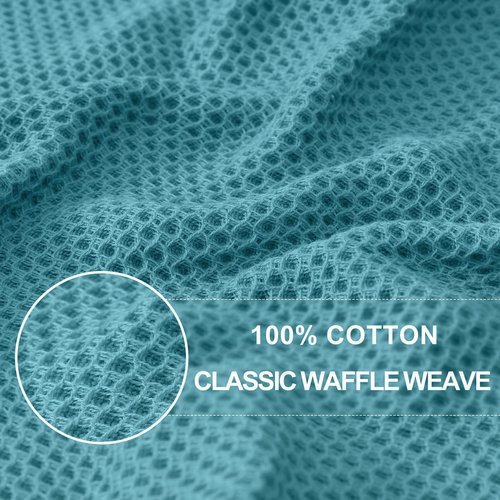 Homaxy 100% Cotton Waffle Weave Kitchen Dish Towels, Ultra Soft Absorbent Quick Drying Cleaning Towel, 13 x 28 Inches, 4-Pack, Lake Blue