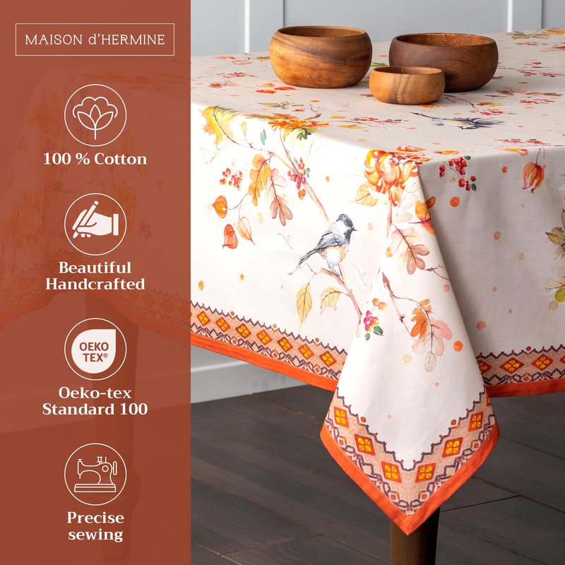 Maison d' Hermine Table Cloth Square Table 100% Cotton 54 x 54 Inches Fall Tablecloth Reusable Everyday Use for Thanksgiving Christmas Decorations Dining Farmhouse Party (Kelim - Prairie)