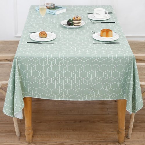 Heavy Duty Vinyl Tablecloth with Flannel Backing Waterproof Oil-Proof Plastic Table Cloth Stain-Resistant Wipeable Rectangle or Square Table Cover for Indoor and Outdoor (Green Grid，60x102 Inch)