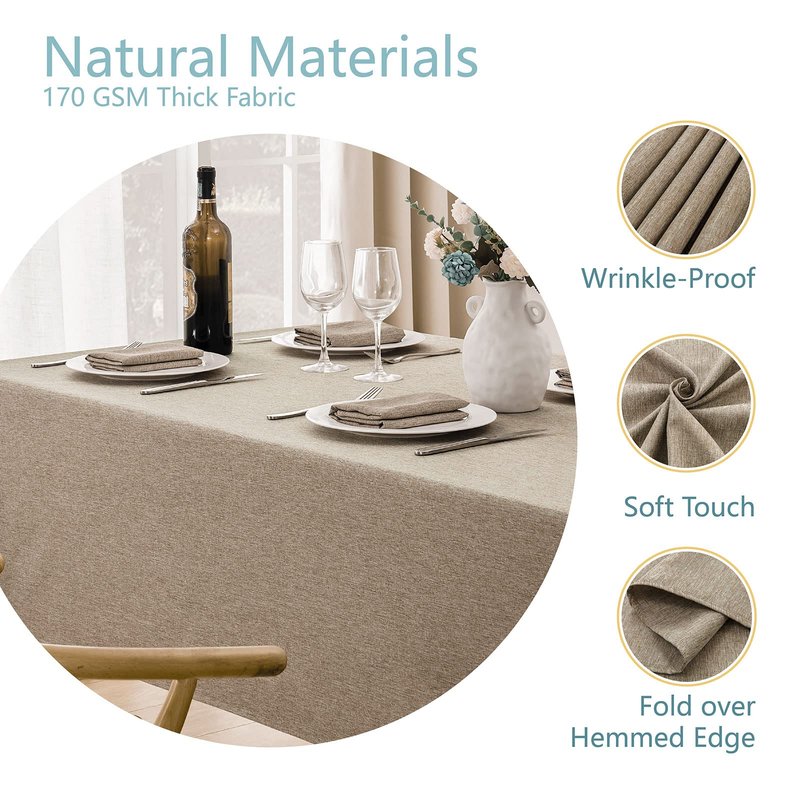 Veblandy Rectangle Tablecloth Linen Textured Waterproof & Stain Resistant Table Cloth Wrinkle Free Decorative Fabric Farmhouse Table Cover for Dining/Party/Buffet/Wedding, 60 x 104 Inch, Mocha