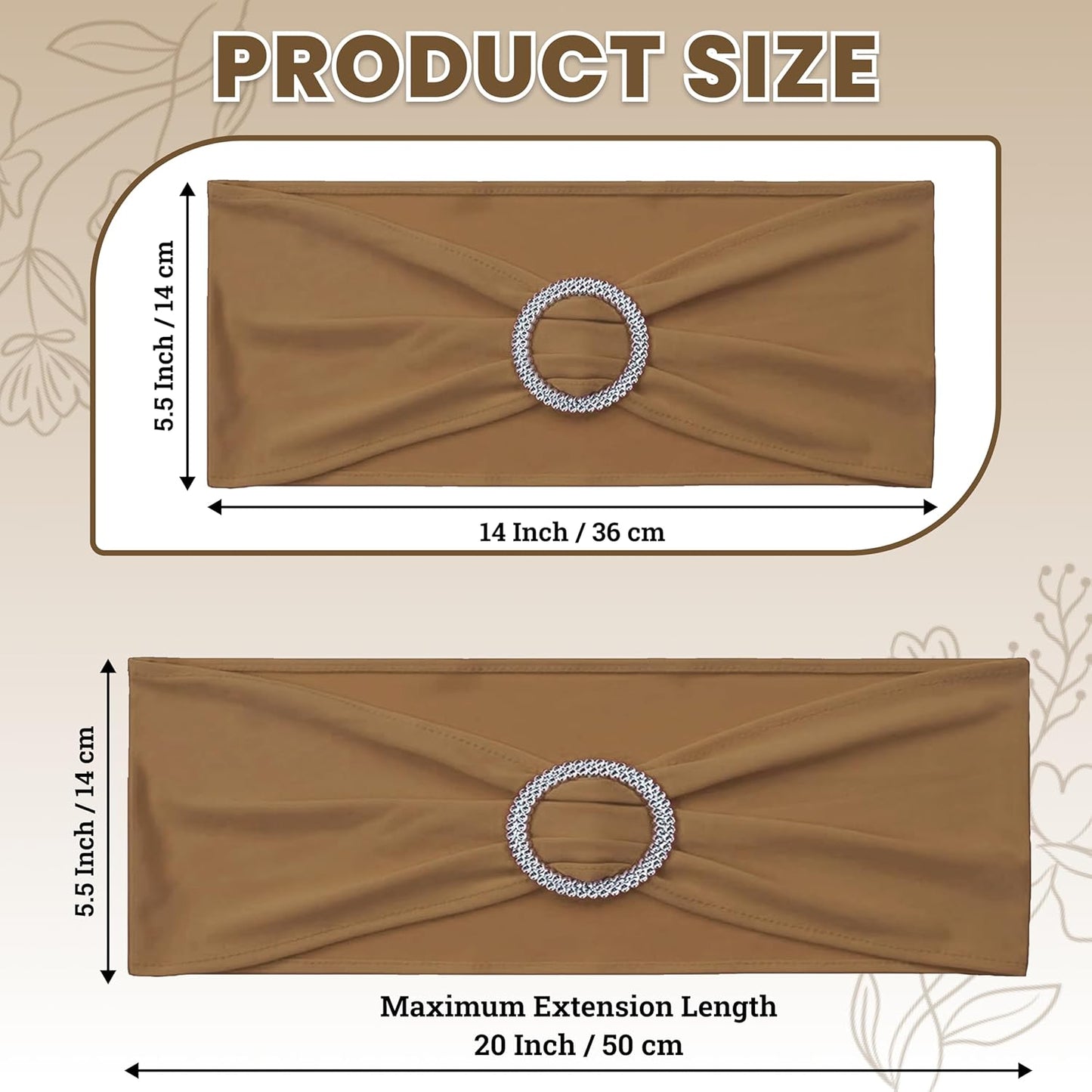 MDS Premium Spandex Chair Sashes - Stretchy Bow Covers with Buckle Slider | Universal Fit for Weddings & Events - Mocha (Pack of 100)