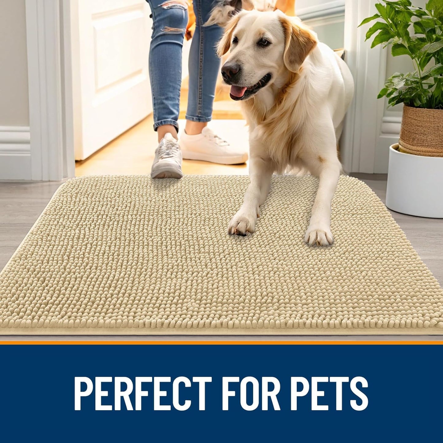 OLANLY Dog Door Mat - Absorbent Non-Slip Chenille Mat for Muddy Paws | 59x20 Inches, Quick Dry Indoor Entryway Carpet