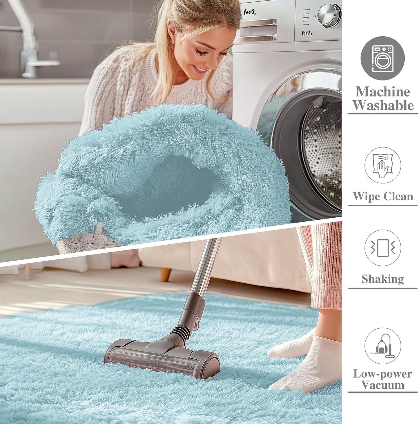 OLANLY 2x8 Soft Fluffy Runner Rug - Machine Washable Indoor Carpet for Bedroom & Hallway | Light Blue